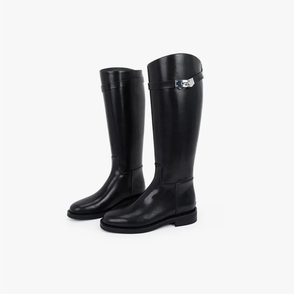 Women's Knee-Length, Mid-Heel, High-Tube Leather Knight Boots w/ Back Zip - Picture 3 of 11